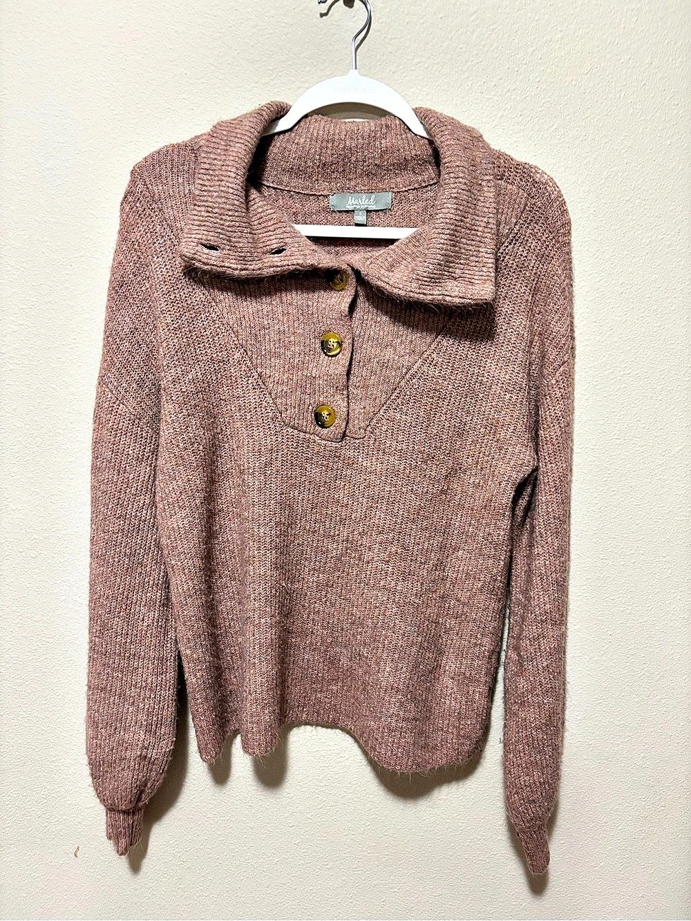Marled Knit Collared Brown/Pink Sweate